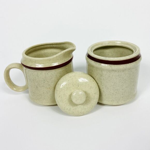 Vintage stoneware cream sugar set. MCM Scandinavian style. - Picture 2 of 10